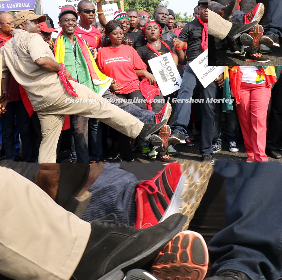NDC top officials demonstrate “boot for boot” gesture at Aagbe Wo Demo
