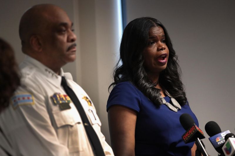 Chicago Police Superintendent Eddie Johnson and Cook County State's Attorney Kim Foxx announce sex-abuse charges filed against singer R. Kelly, on Feb. 22, 2019 in Chicago.