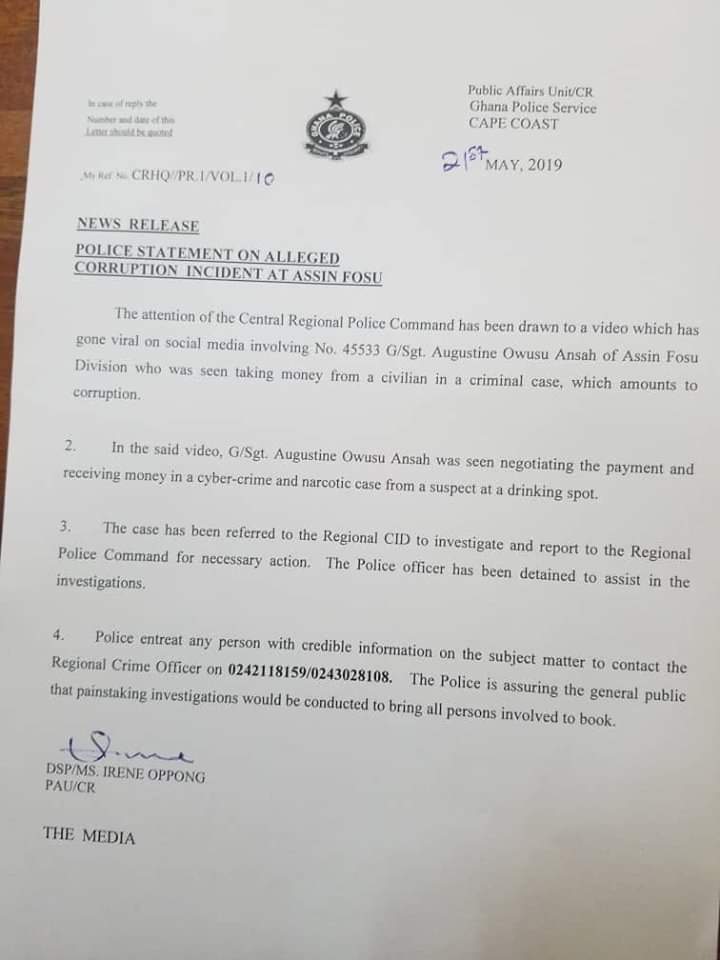 police statement bribe