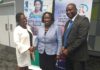 Data Protection Commissioner, Patricia Edusei-Poku (middle), flanked by Rita Tsegah and Roland Gyan from Ecobank