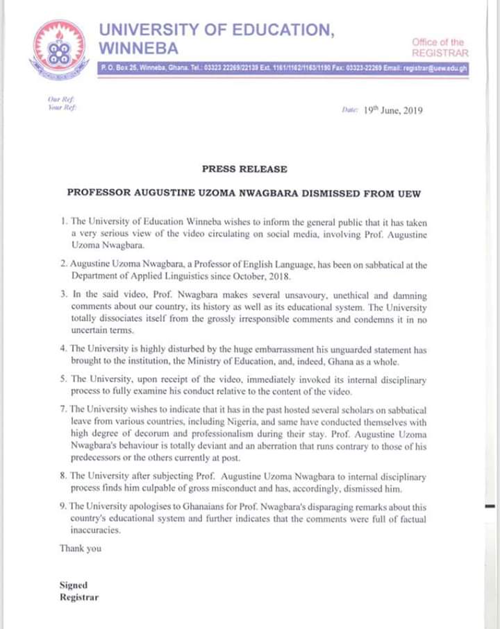 UEW statement