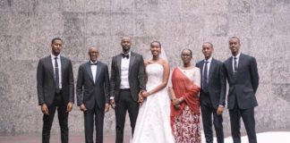 Paul Kagame with his wife and sons at his daughter's wedding.