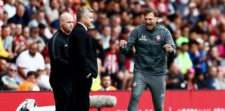 Southampton Manager Ralph Hasenhuttl celebrates at full time. Photograph: James Marsh/BPI/Shutterstock