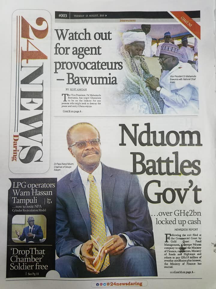 Newspaper Headlines Tuesday August 13 2019