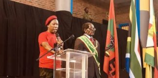 EFF leader Julius Malema addresses the crowd during the memorial service for former Zimbabwe president Robert Mugabe. Picture: Juniour Khumalo/Twitter
