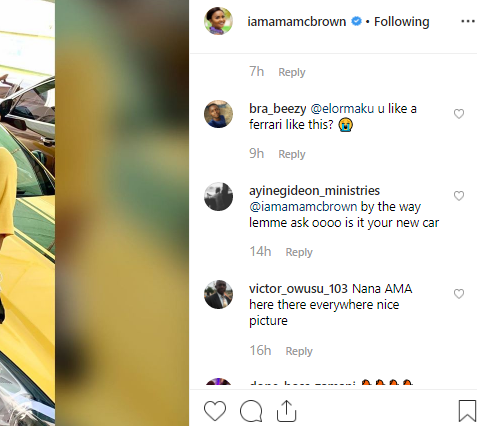 Photo: Social media reacts to Nana Ama McBrown's Ferrari post