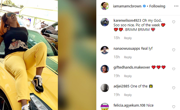 Photo: Social media reacts to Nana Ama McBrown's Ferrari post