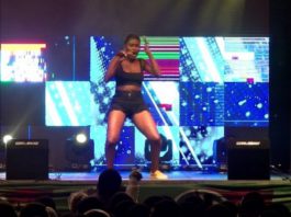 An energised Vanessa Nice performing on stage