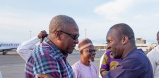 Former President John Dramani Mahama in a handshake with Alban Bagbin, Second Deputy Speaker