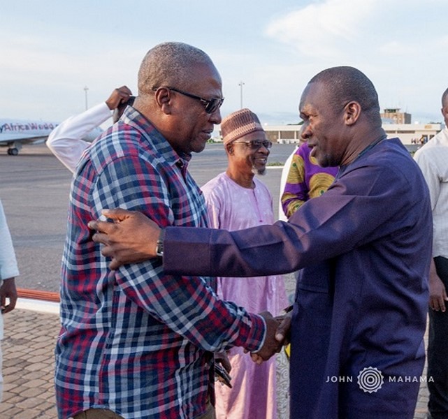 Former President John Dramani Mahama in a handshake with Alban Bagbin, Second Deputy Speaker