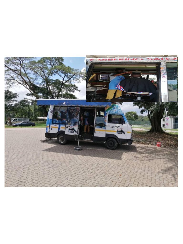 Survival skills: Man’s barbering shop built in ‘trotro’ breaks the internet (Photos)