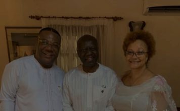 From Left: Archbishop Nicholas Duncan Williams; Ken Ofori-Atta and Mrs Ofori-Atta
