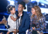 Blue Ivy Carter, Jay Z and Beyonce onstage during the 2014 MTV Video Music Awards at The Forum on August 24, 2014 in Inglewood, California. (Photo by Mark Davis/Getty Images)
