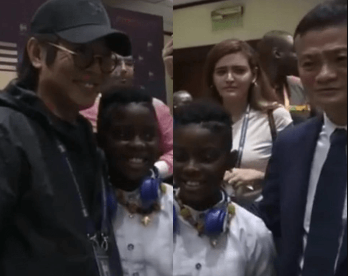 DJ Switch with Chinese actor Jet Li and billionaire Jack Ma (R)