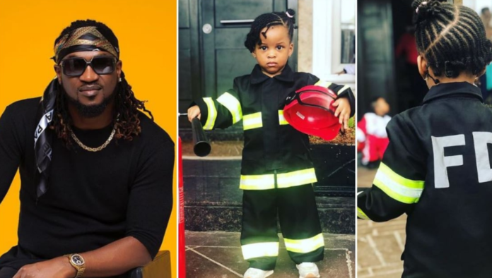 Paul Okoye's daughter dressed in 'fire department' uniform