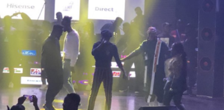 L-R: Sarkodie, Kwaw Kese, Reggie Rockstone, Edem and Obrafour on stage at the concert