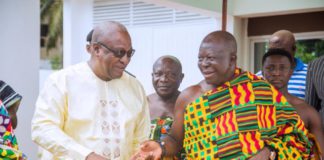 Asantehene’s visit to the office of John Dramani Mahama on Friday was ahead of a lecture the king was scheduled to deliver at the University of Professional Studies Accra.