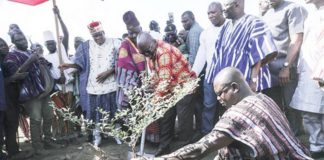 President Akufo-Addo (with a shovel) planting a tree for commencement of work on the Pwalugu Multipurpose Dam