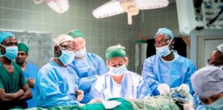 The medical team doing a kidney transplant on one of the patients
