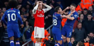 Chelsea celebrate. Photograph: Eddie Keogh/Reuters