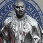 Kanye West in silver paint for Miami concert