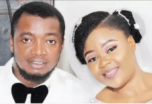 Couple who married with no reception, bridal train, cake, others