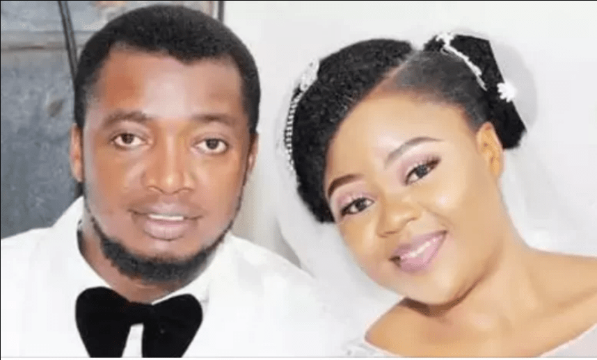 Couple who married with no reception, bridal train, cake, others