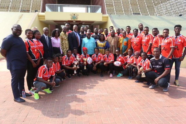 President Akufo-Addo in a group photo with Ghana Rugby Executives and players