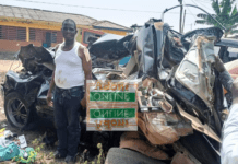 Mr James Awudi at Tesano Police Station after the accident in Accra