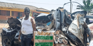 Mr James Awudi at Tesano Police Station after the accident in Accra