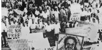 Workers jubilate after Kwame Nkrumah overthrow