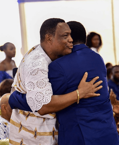 Reverend Korankye Ankrah hugs Presiding Bishop of Perez Chapel International, Bishop Charles Agyin Asare 