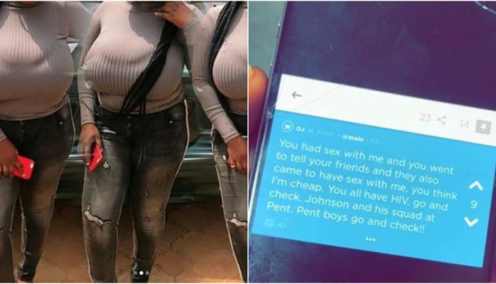 Picture of the supposed Slay Queen with her text to the 16 Pent boys