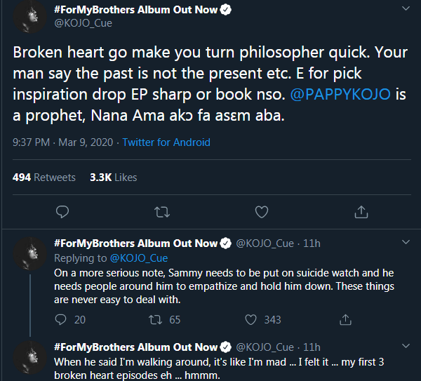 Kojo Cue tweets on Nana Ama's subject