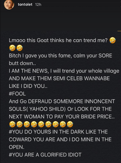 Tonto Dike attacks husband, calls him an idiot, scammer and a goat.