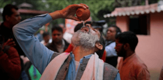 The chief of the Akhil Bharat Hindu Mahasabha (All India Hindu Union) group hosted a cow urine-drinking event on Saturday in New Delhi,