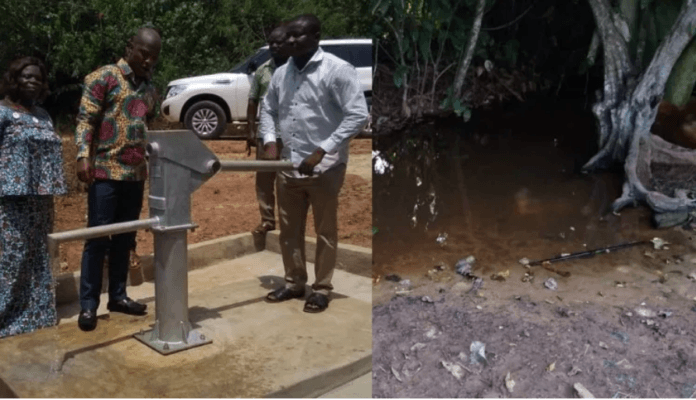 Rejected water pump by DCE Felicia Aba Hagan and polluted drinking water of Surrounding deprived communities including Kwasankrom