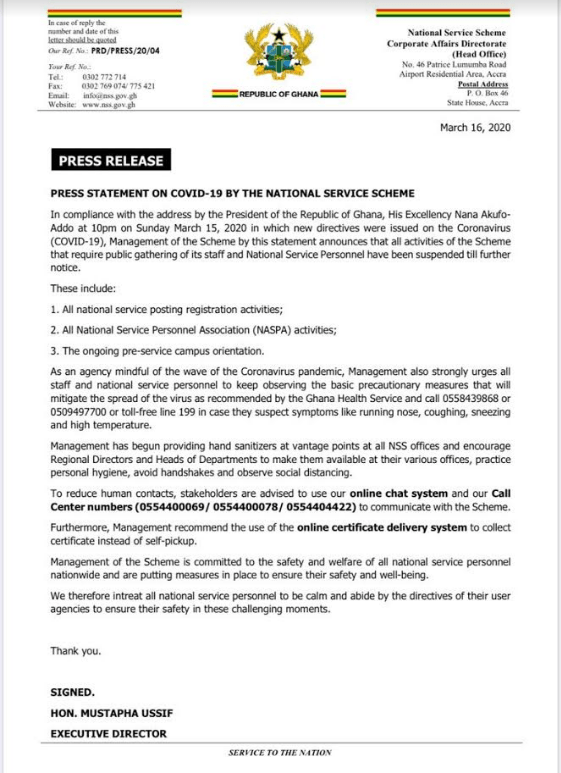 NSS suspends service registration activities after Akufo-Addo’s directives