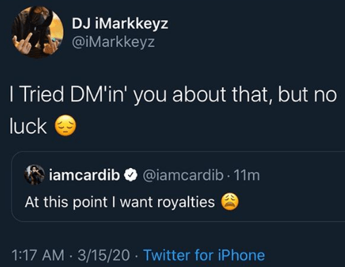 DJ iMarkkeyz resolves copyright request of Cardi B on his coronavirus song