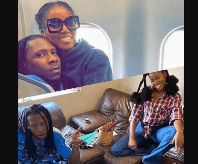 Mugeez and MzVee are set to trend after loved-up photos of them surfaces on social media where the female singer seeks comfort on the laps of the R2Bees act on a flight.