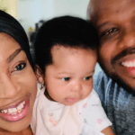 L-R: Sinach, her daughter and husband