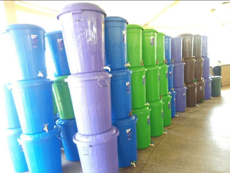 Different colours of Veronica Buckets lined up