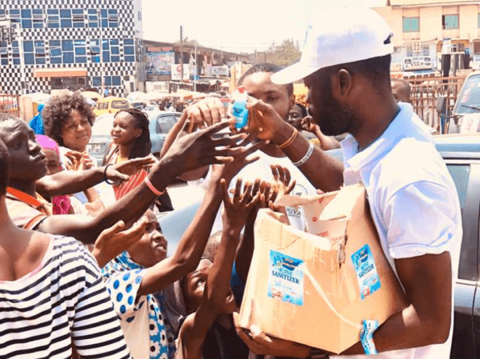 Kiva Foundation CEO donating hand sanitisers to the less-privileged