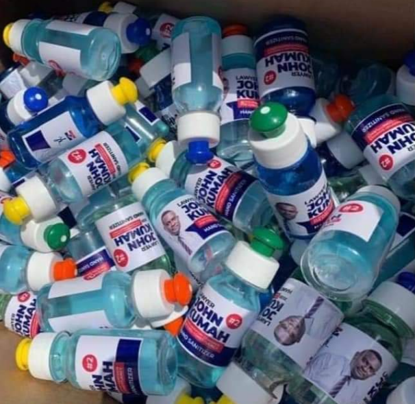 Politicians campaign by gifting branded hand sanitisers