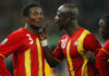 Gyan and Appiah during 2010 World Cup against Quarter-final game against Uruguay