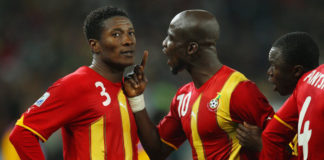 Gyan and Appiah during 2010 World Cup against Quarter-final game against Uruguay