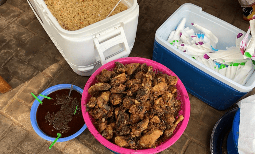 Fried Chicken, Shito (pepper) and Fried-rice