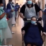A heartwarming video shows the moment Vera Beeley, 102, from Sheffield, leaves hospital after defeating coronavirus (pictured)