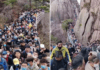 Visitors pack Anhui province's Huangshan mountain park on April 4, exceeding the visitor limit of 20,000.