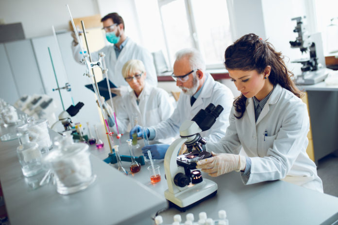 Laboratory scientists working in a lab